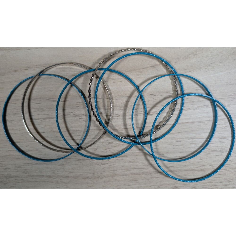 Lot of 8 Blue & Silver Tone Bangle Bracelets Mixed Styles Stackable